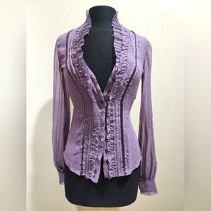 Signature Saks Fifth Avenue Silk lilac Victorian style Blouse Top XS
